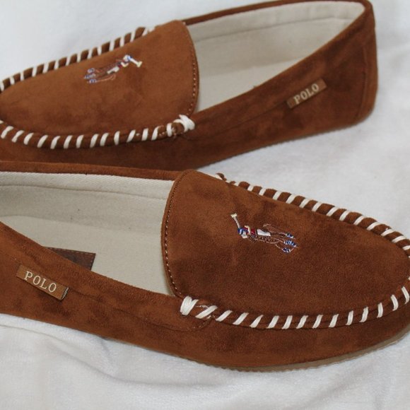 NIB POLO RALPH LAUREN MEN'S SUEDE PONY‎ EMBROIDERED SLIPPERS - Picture 1 of 7